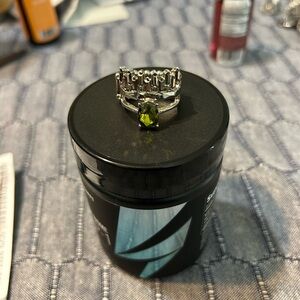 Silver Crown Adjusting Ring with Green Gemstone